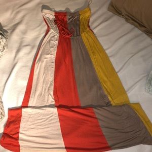 Down to the floor multi-colored dress.